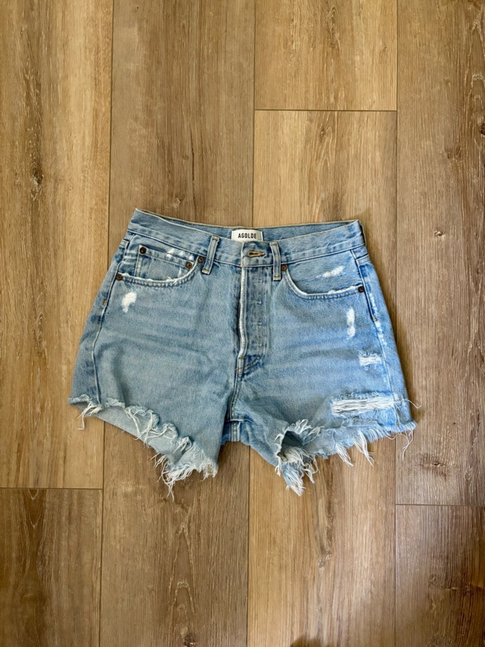 AGOLDE Women’s Parker Distressed Button Fly Denim Shorts SIZE 25